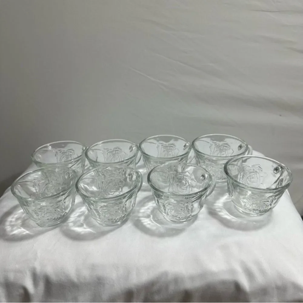 Punch Cups Vintage Clear Pressed Glass Rose Design Set of 8